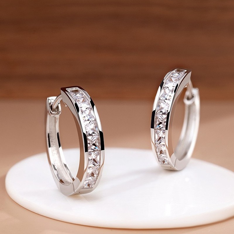 S925 Sterling Silver Ear Hoop Clip Rhinestone Style Clip Hoop
