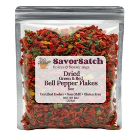 SavorSatch Dried Red & Green Bell Pepper Flakes – 8oz Resealable Pouch | Dehydrated, Certified Kosher, Non-GMO | Perfect for Cooking, Soups, Stews, Camping, Emergency Food Supply