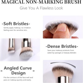 2PCS Juego de Brochas Maquillaje Sintéticas en Ángulo Brocha Kabuki Densa para Corrector y Base Líquidos Cremas Polvo Fijador Mezclar Impecable