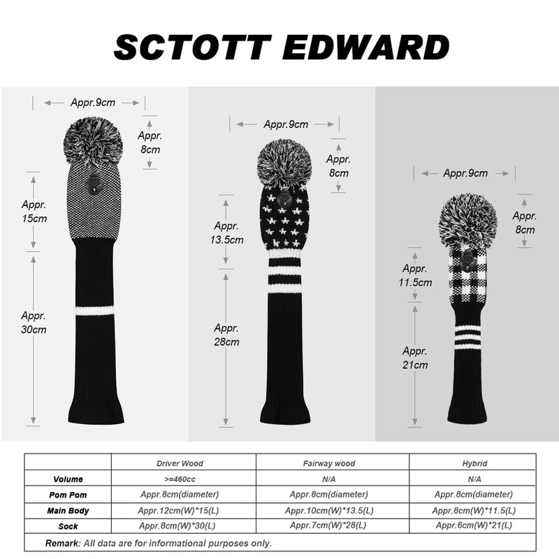 Scott Edward Knit Golf Headcovers Set of 4 Handmade Drivers