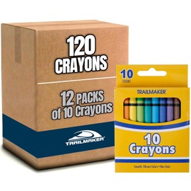 Trail maker (Paquete de 12 lápices de colores de cera brillante a granel, embalaje al por mayor, 10 por caja, 120 lápices en total