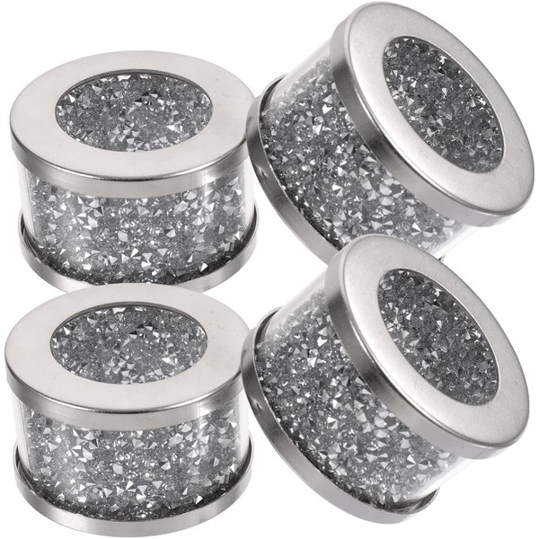 FOMIYES 4Pcs Diamond Glass Napkin Holder Stainless Steel Crystal Napkin Ring Napkin Buckle Cross Holder Party Silver