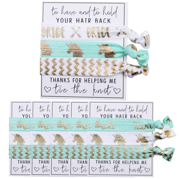 Bride and Team Bride Unicorn Theme bachelorette hair ties, Set of 7 Bachelorette Party Hair Ties, To have and to hold your hair back hair ties, Bachelorette goodie bags, (Aqua Blue Team Bride)