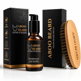 Aboo Beard Sandalwood & Vanilla Beard Oil Uk With Vegan Beard Brush | Premium Beard Growth & Grooming Set For Men | Softens, Conditions & Moisturises Dry Beards | 30ml