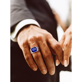 Bestyle Chunky Men Thumb Ring Big Men Blue Sapphire Gemstone Ring, Solid Sturdy Stainless Steel Mens Band Ring, Fashion Ring for Men Gift for him,Anillos De Hombre, Size 11