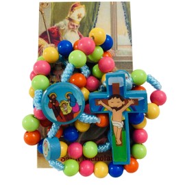 Westman Works Saint Nicholas with Wood Bead Rosary for Children and Prayer Card Real Santa Christmas Set