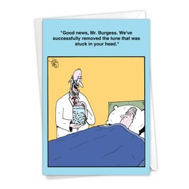 NobleWorks - Funny Get Well Card for Hospital - Cartoon Surgery, Feel Better Greeting - Ear Worm Operation C3670GWG