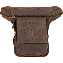 MDM Leather Leg Bag, Motorcycle Waist Bag with Eagle Embossing, 26 x 19.5 x 4 cm, with Adjustable Straps, brown, motorbike