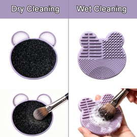 2 Pack Makeup Brush Cleaning Mat with Color Removal Sponge, 2 in 1 Design Silicone Cleaner Pad for Dry Brush Color Switch and Wet Cleaning Brush Color Removes Shadow Color(2pcs)
