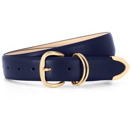 WHIPPY Women Leather Belts for Jeans Pants Dress Fashion Gold Buckle Ladies Waist Belt Casual Women Belts, Navy Blue, M