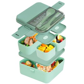 DIBALIYI 1800ml Lunch Box, 2 Layer 5 Compartments Bento Box, Large Capacity Lunchbox with Utensils, Leak Proof Food Container for Adults School Office