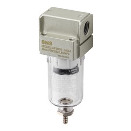 SNS 1/4" NPT Compressed Air Line Filter, 5 Micron Brass Element, Bracket, Poly Bowl,Semi-automatic type 150 psi (AF2000-N02)