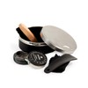 Five Piece Shoe Shine Set, Stainless Steel & Black Leather