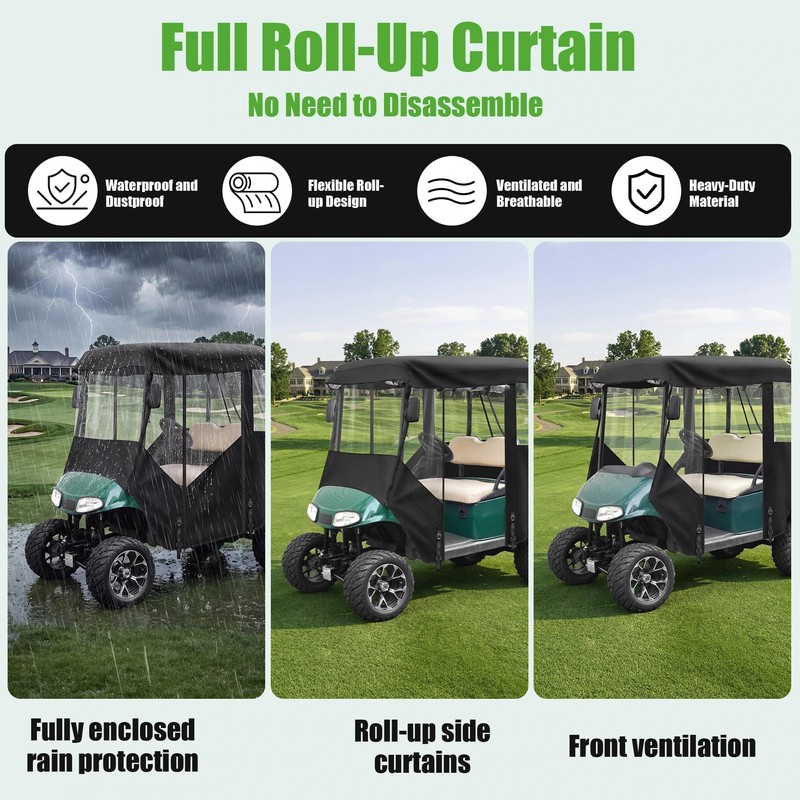10L0L Golf Cart Enclosure for EZGO TXT/RXV 4 Passenger, 600D