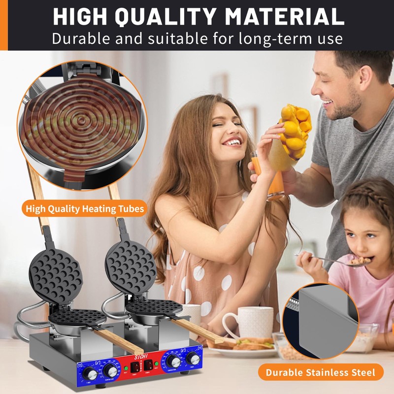 HTTSICHI Bubble Waffle Maker - Commercial Egg Waffle Maker w/Two