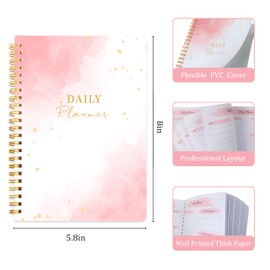 Undated Daily Planner To Do List Notebook,Meals Plan, Water Tracker with Flexible PVC Cover, A5 size,Pink