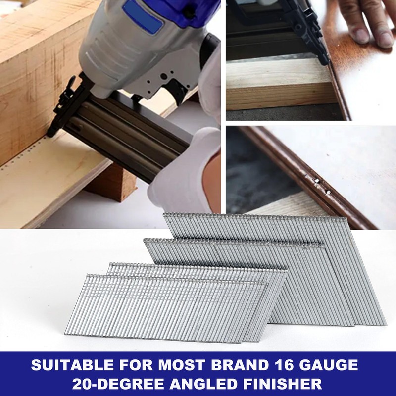 HW HAMWOO 16 Gauge Angled Finish Nails, 20-Degree,Galvanized Assorted Size