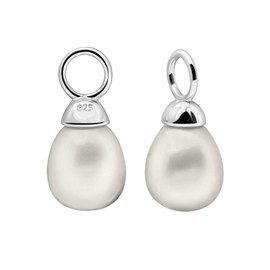 Quiges Vintage Style Classic 925 Sterling Silver Dangle Drop Charms Set for Hoop Earrings with Freshwater Teardrop Shaped Pearls