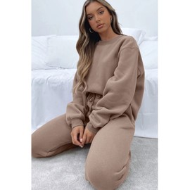 Alunzoem Tracksuit for Women Set Sweat Suit 2 Piece Pullover Solid Sweatshirt Long Pants Outfits Lounge Set Khaki XXL