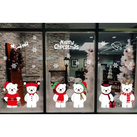heekpek Netter Weihnachtsbär Fensterbild Weihnachten selbstklebend Fensterdeko Weihnachtsdeko Sterne Weihnachts Rentier Aufkleber Schneeflocken Aufkleber Winter Dekoration