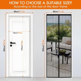 Magnetic Screen Door Screen Magnetic Closure, Heavy-Duty Mesh with Magnetic Closure Screen for Doorway Magnetic, Easy Install, Pet and Kid Friendly, Fits Door Size up to 31.5″ x 78.7″ / 80x200cm