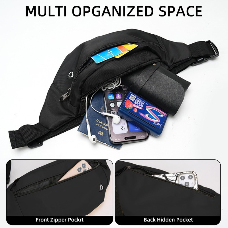 Hao Zhu Bum Bag Running Belt 3 Pockets Adjustable Black