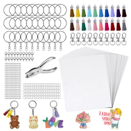 Csyidio 251 PCS Shrink Dink Keychain Kit Includes 20 Sheets Shrink Plastic Sheets, Hole Punch, Tassels, Lobster Clasps, Keychain Clip, Jump Rings, Key Ring, Great for DIY Mother's Day Crafts