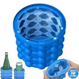 Cubeta de hielo grande de silicona, Cubo de TPE grande para cubitos de hielo, (2 en 1) para hacer cubitos de hielo, molde para cubitos de hielo, portátil con tapa (azul oscuro)