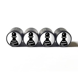 Chess Pawn Tire Valve Caps - Black Aluminum - Set of Four
