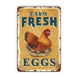 Farm Fresh Eggs Tin Signs， Restaurant Kitchen Country Home Decor Farm Decorative Signs - 12X8Inch