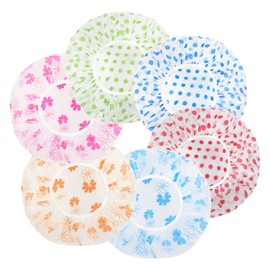 URAQT Shower Caps for Women, 6 Pack Waterproof Bath Caps Reusable Shower Hats, Elastic Band Shower Caps Large Plastic Long Hair Bath Caps for Ladies Spa Salon Home Use, Keeping Hair Dry