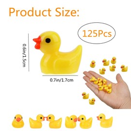 Mini Resin Ducks Decorations,125Pcs Cute Resin Ducks Miniature Colorful Tiny Duck,Accessories DIY Charms for Crafts Party Supplies Desk Room Home Decoration（Yellow）