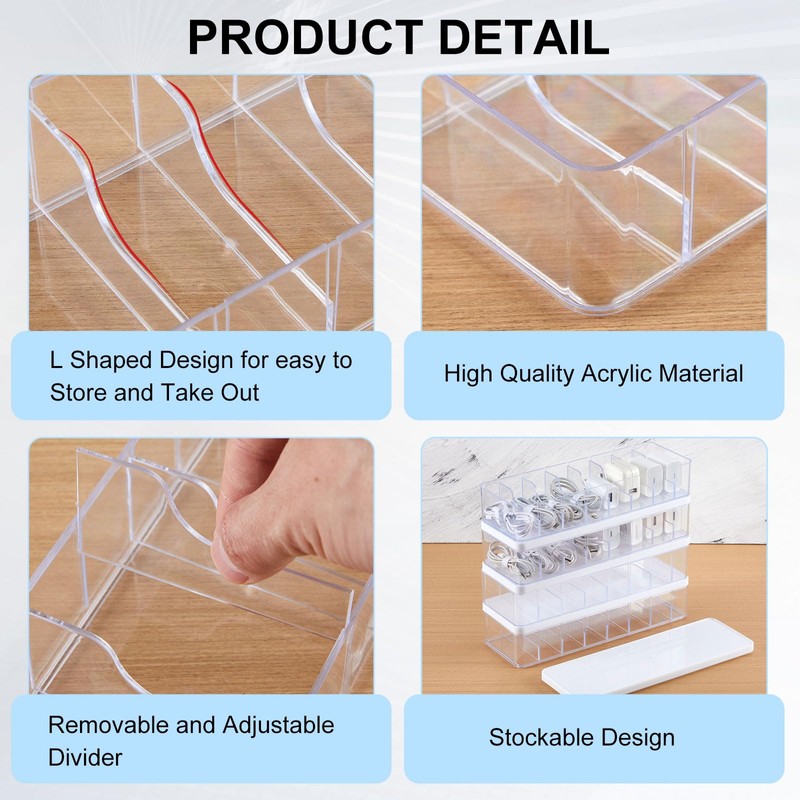 Tatuo 6 Pcs Cable Organizer Box with Wire Ties, Plastic