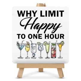 Bar Signs - Bar Decorations for Home - Why Limit Happy to One Hour Wood Sign with Easel Home Kitchen Dining Room Desk Tabletop Shelf Tiered Tray Decorations