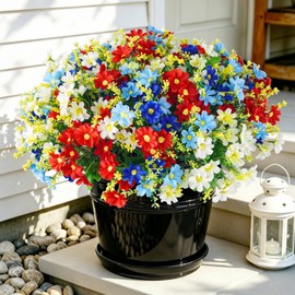 Artificial Flowers for Outdoors, 12 Bundles Daisy Mums Fake Flowers Realistic Faux Flowers Spring Summer Decoration UV Resistant for Planters Porch Patio Garden Window Box Outside Home Decor