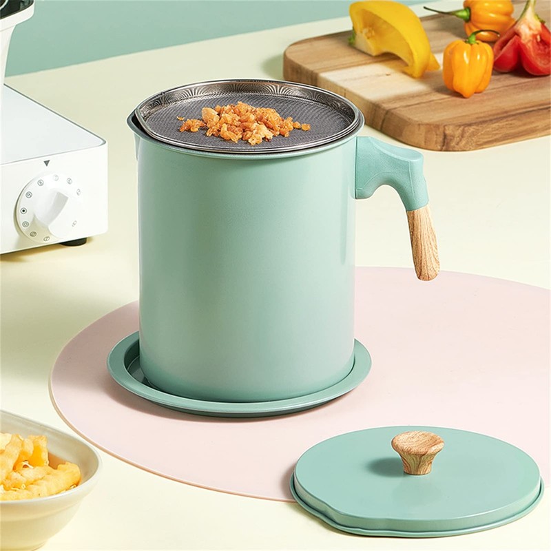 Bacon Grease Container with Strainer, 1.4L Oil Strainer Pot Iron