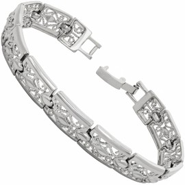 LIFETIME JEWELRY Filigree Bracelet for Women and Men 24k Real Gold Plated Charm (White Gold, 8)