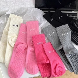 Women's Mid-Calf Yoga & Pilates Cotton Socks - Breathable, Sweat-Absorbing Sports & Fitness Grip Socks Anti-slip Dark Green/Free Size 10ea