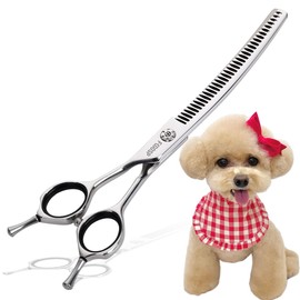 FOGOSP Left Handed Curved Chunker Shears 7 in Left Handed Dog Grooming Scissors for Professional Groomer
