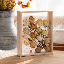 Wooden Dried Flower Photo Frame Dried Flower Display Stand 8 "x10 Shadow Box Display Area with Hangable and Standable for Showcase Photos Wedding Dried Flowers(Wood Color)