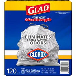 Glad ForceFlex Tall Kitchen Trash Bags With Clorox, Lemon Fresh 13 gal., 120 ct.