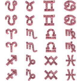 24Pcs 12Constellation Nail Charms Pink Alloy Zodiac Sign Charms for Acrylic Nails 3D Rhinestone Jewelry Nail Charms for Women Girls DIY Manicure Designs Nail Accessories Decorations Crafts