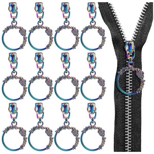 Framendino, 12 Pack Metal Zipper Pulls #5 Rainbow Replacement Sliders