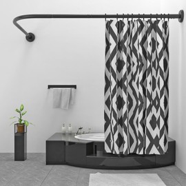 Misounda L Shaped Shower Curtain Rod 29.5"x66.9", 304 Stainless Steel Corner Shower Curtain Rod for Bathroom, curved shower curtain rod with 12 Rings - Black