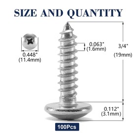 #10 x 3/4" Wood Screw 100Pcs Truss Head Phillips 18-8 (304) Stainless Steel Fast Self Tapping Screws by SG TZH