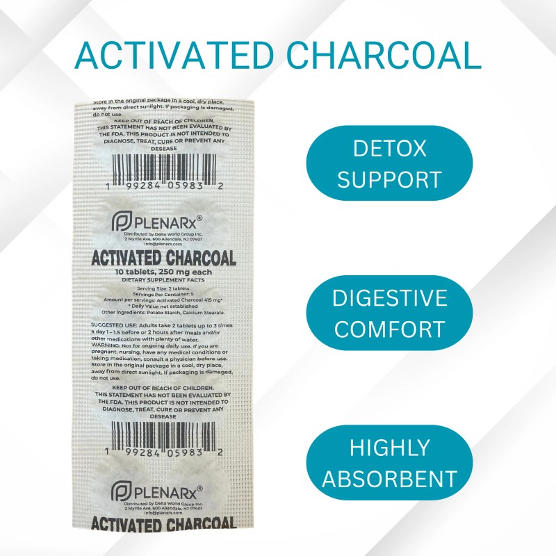 Plenarx Activated Charcoal Carbon Tablets, Lot of 250 Tablets Total, Аktivirovanny