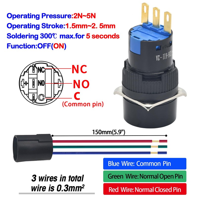 2 Pcs 16mm 5/8" SPDT Round Terminal Key Lock Switch,