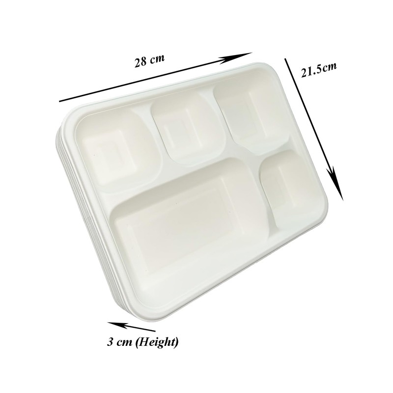 Be4Ever Sugarcane Bagasse 5 Compartment Plates Rigid & Durable Divided