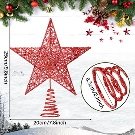 Christmas Tree Topper Star, Christmas Tree Topper, Red, 25 x 20 x 5 cm, Metal Christmas Tree Star, Glittering Christmas Tree Topper Star, Perfect for Christmas Tree Decoration, New Year Decoration,