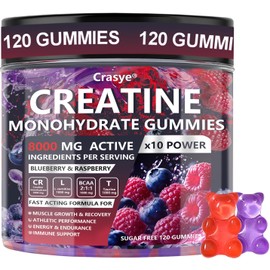 Creatine Monohydrate Gummies Complex 8000 MG for Men Women, Creatine Gummy with Taurine BCAA for Energy Support and Muscle Strength, Sugar Free Pre-Workout Supplement